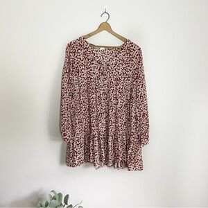 [Flawless] Women's Orange & White Daisy Print Long Sleeve Babydoll Top
